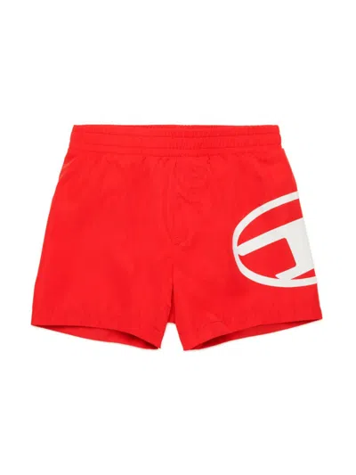 Diesel Babies' Logo-print Swim Shorts In Red
