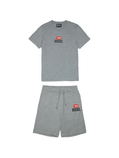Diesel Kids' Logo-print T-shirt And Shorts Set In Gray