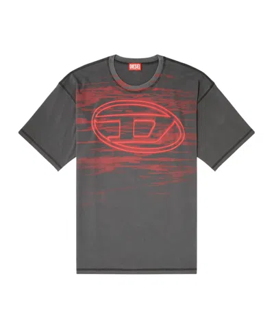 Diesel Cotton T-shirt With Oval D Print In Gray
