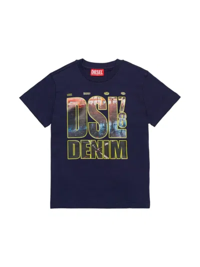 Diesel Kids' Logo-print T-shirt In Blue