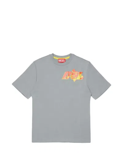 Diesel Kids' Logo-print T-shirt In Gray
