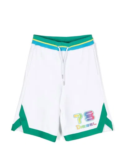 Diesel Kids' Logo-print Track Shorts In White