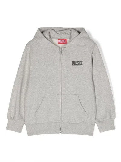 Diesel Kids' Logo-print Zip-up Hoodie In Grey | ModeSens
