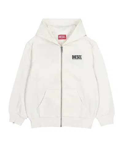 Diesel Logo-print Zip-up Hoodie In White