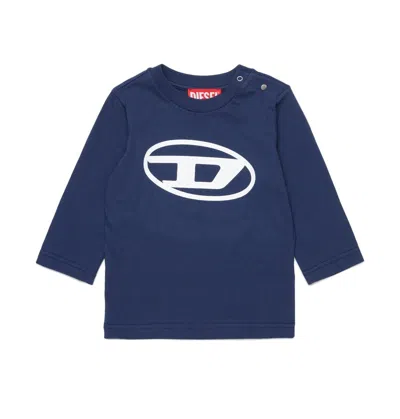 Diesel Babies' Logo Printed Crewneck T-shirt In Blue