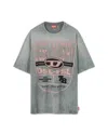 Diesel Red Tag Cotton Crew-neck T-wash-n1 T-shirt With Embossed Log In Grey