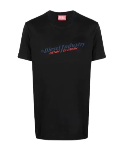 Diesel Logo Printed T-shirt With Round Neck In Black