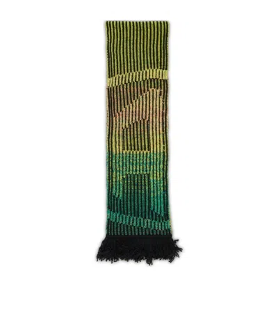 Diesel Logo Ribbed Scarf In Green