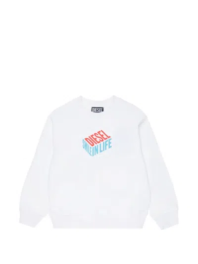 Diesel Kids' Logo Sacubop Sweater In White