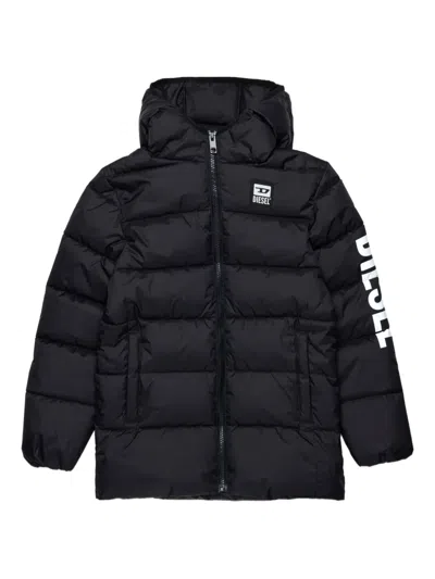 Diesel Kids' Logo-sleeve Quilted Padded Jacket In Black