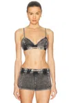Diesel Adjustable Denim Bra With Contrast Stitching In Black