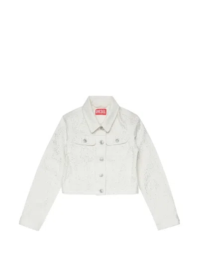 Diesel Kids' Logo Stud Cotton Denim Jacket In Neutral