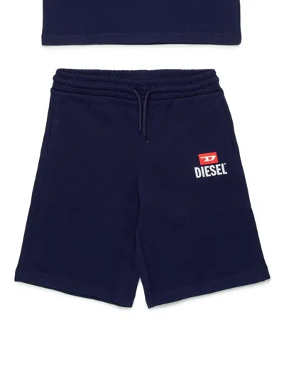 Diesel Kids' Logo T-shirt And Bermuda Shorts Set In Blue