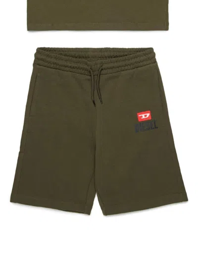 Diesel Kids' Logo T-shirt And Bermuda Shorts Set In Green