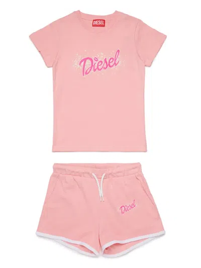Diesel Kids' Logo T-shirt And Shorts Set In Pink
