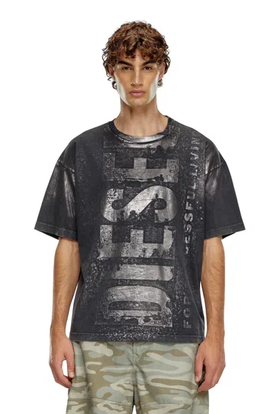 Diesel Logo T-shirt With Metallic Effects In Black