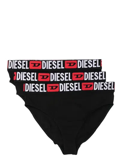Diesel Logo-waistband Briefs (pack Of Three) In Black