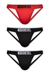 Diesel Logo Waistband Pack Of Three Jockstraps In Black
