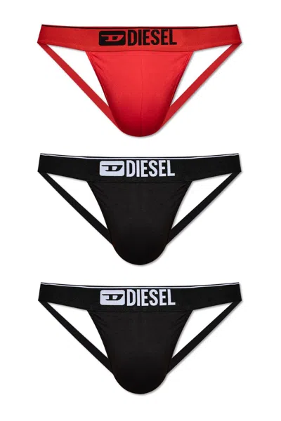 Diesel Logo Waistband Pack Of Three Jockstraps In Black