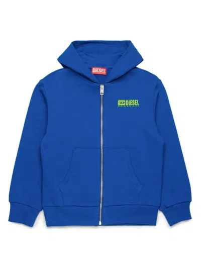 Diesel Kids' Logo Zip-up Hoodie In Blue