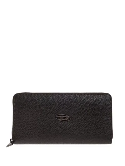 Diesel Logo Zip Wallet In Brown