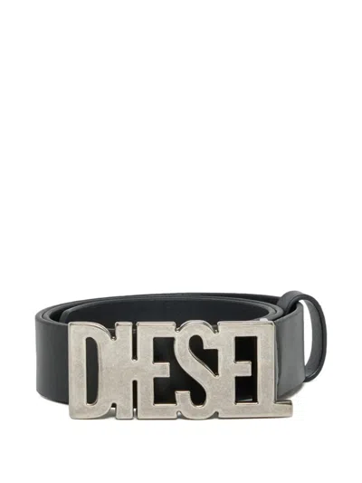 Diesel Kids' Logo-buckle Leather Belt In Black