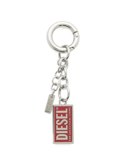 Diesel Logo-charm Keyring In Silver