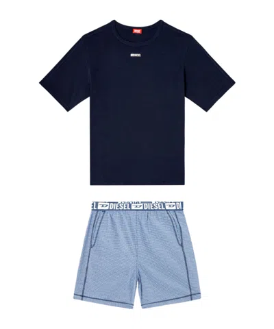 Diesel Logo-detail Check-pattern Pajama Set In Blue