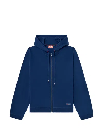 Diesel Logo-detail Zip-up Cotton Hoodie In Blue