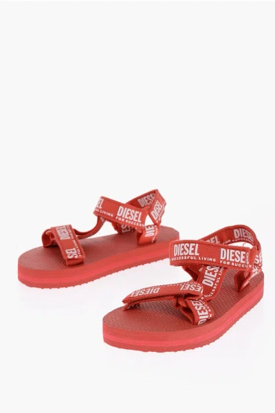 Diesel Logoed Bands T-strap Sandals In White