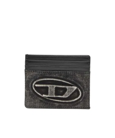 Diesel Logo-embossed Card Case In Gray