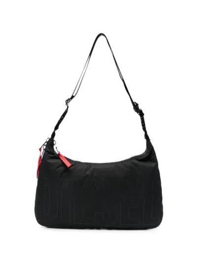 Diesel Logo-embossed Ripstop Shoulder Bag In Black