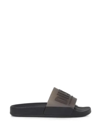 Diesel Kids' Logo-embossed Slides In Black