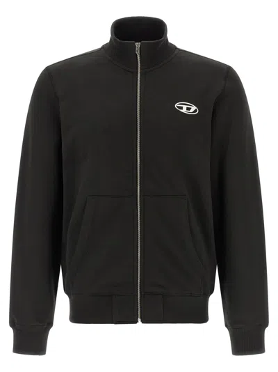 Diesel Logo-embroidered Brushed Cotton Sweatshirt In Black