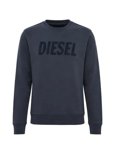 Diesel Logo-embroidered Brushed Sweatshirt In Blue
