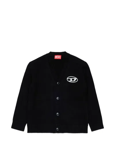 Diesel Kids' Logo-embroidered Cardigan In Black