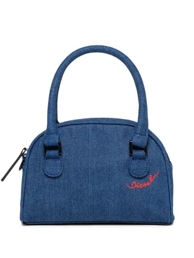 Diesel Kids' 로고 자수 데님 토트 백 In Blue
