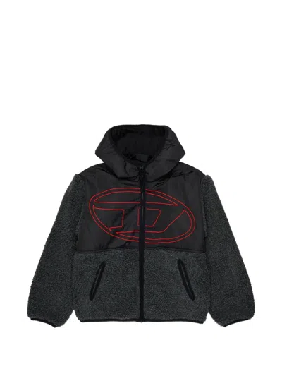Diesel Kids' Logo-embroidered Fleece-panel Bomber Jacket In Gray