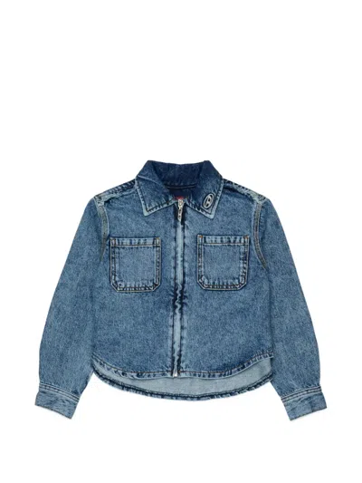 Diesel Kids' Logo-embroidered Frayed Denim Jacket In Blue