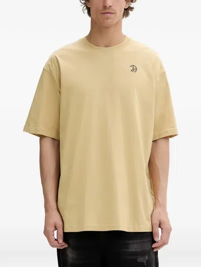 Diesel Logo-embroidered Graphic-print T-shirt In Gold