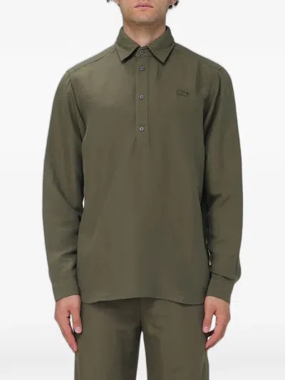 Diesel Logo-embroidered Long-sleeve Militare Shirt In Green