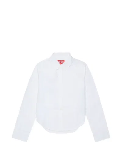 Diesel Kids' 로고 자수 긴소매 셔츠 In White