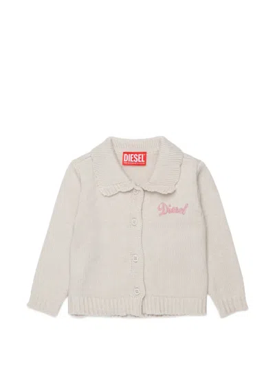 Diesel Babies' Logo-embroidered Scalloped-collar Cardigan In Neutral