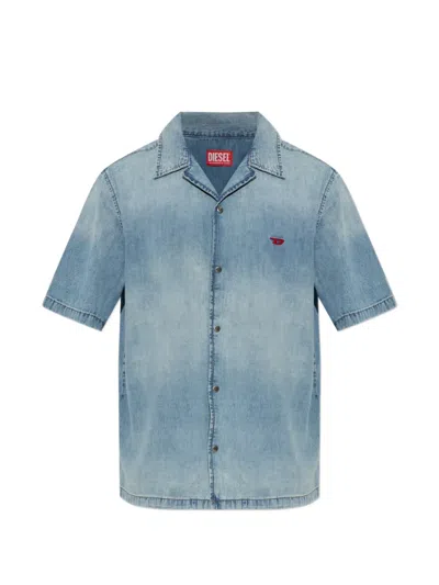 Diesel Logo-embroidered Short-sleeve Shirt In Blue