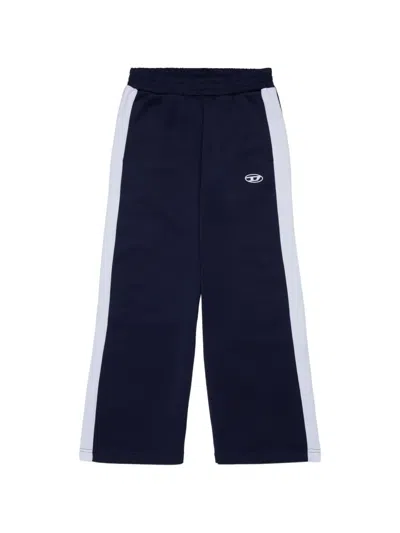 Diesel Kids' Logo-embroidered Side-stripe Trousers In Blue