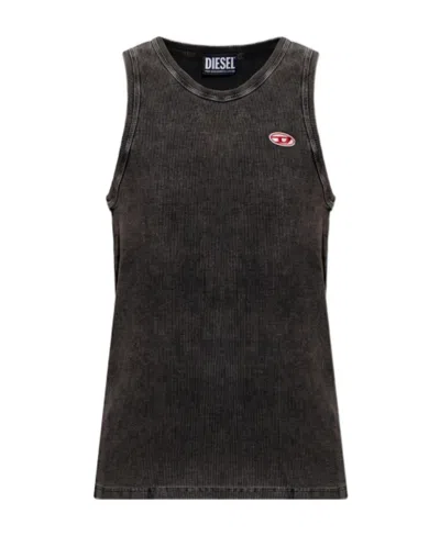 Diesel Logo-embroidered Sleeveless Tank Top In Black