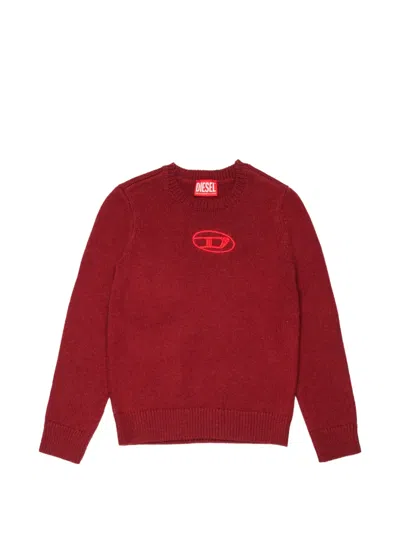 Diesel Kids' 로고 자수 스웨터 In Red