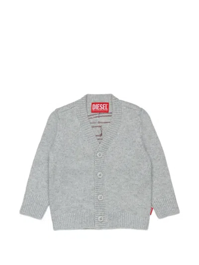 Diesel Babies' Logo-embroidered V-neck Cardigan In Gray