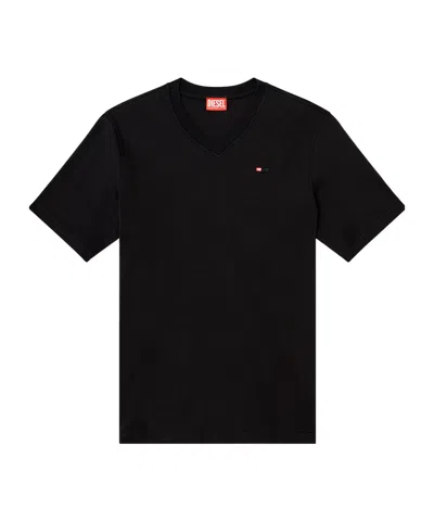 Diesel Solid Color T-just Crew-neck T-shirt With Micro Embroidery In Black