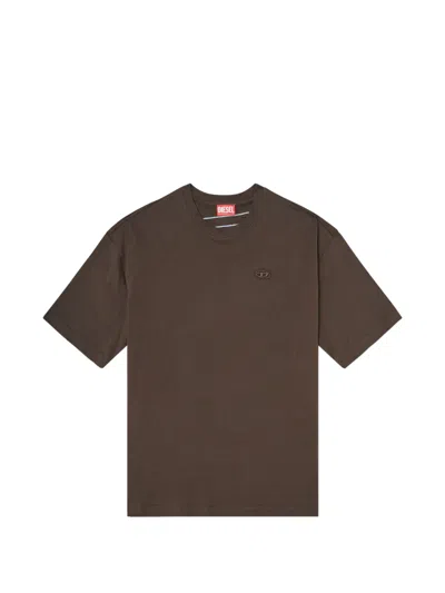 Diesel Logo-embroidered Washed-finish T-shirt In Brown
